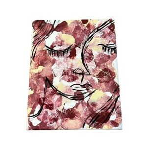 Handmade 8x10 Red and Tan Wall Art Womens Face Canvas Small